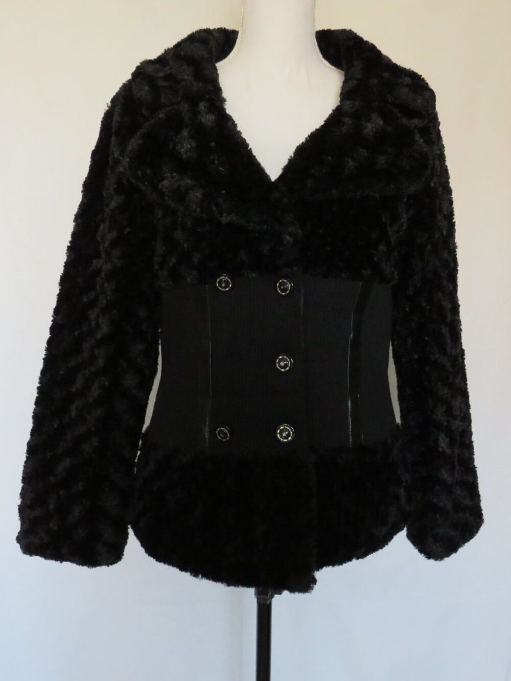 QQMY New Black Faux Fur Button Up Women’s Textured Jacket size M